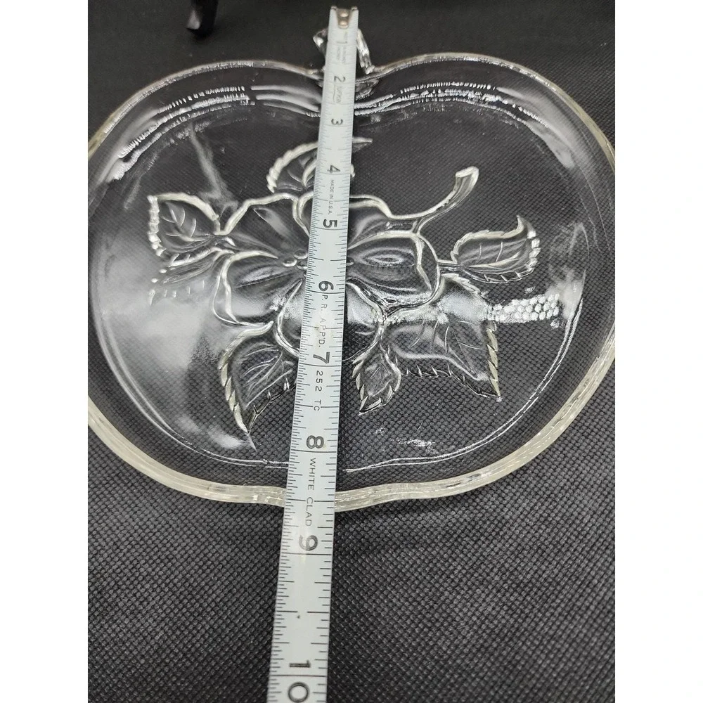 Vintage Apple Shaped Serving‎ Dish With Flower Detail Clear Glass